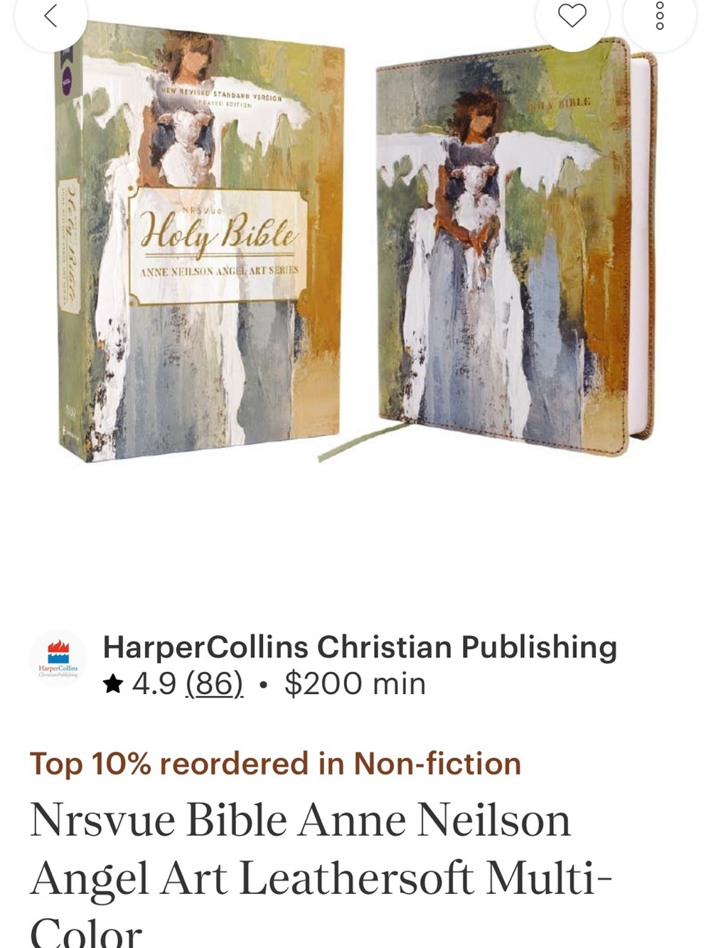HarperCollins Anne Neilson Angel Art Leathersoft Bible !! 3 Design Options